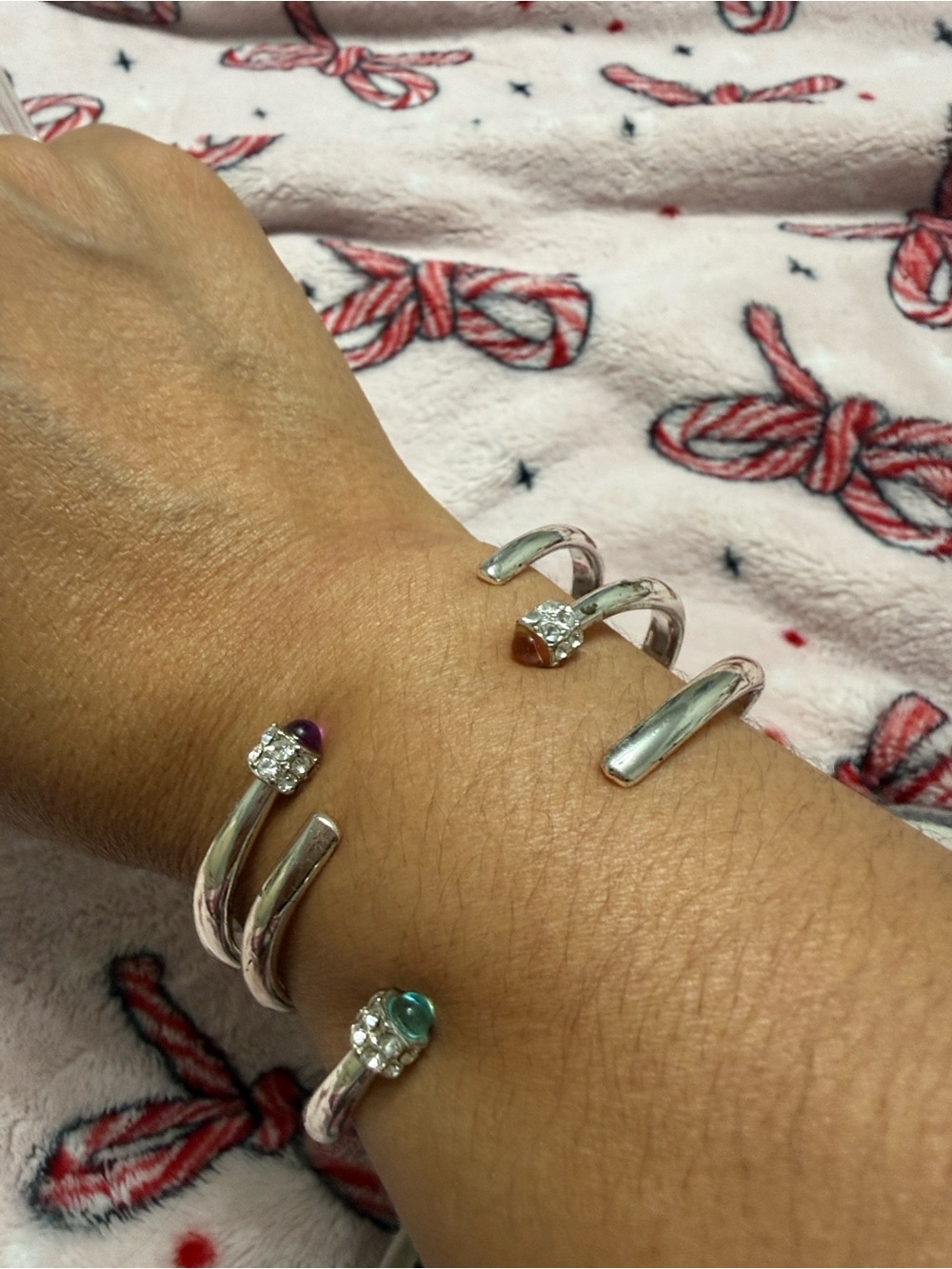 Sterling Silver Open Cuff Bracelet with Colored Gem Accents